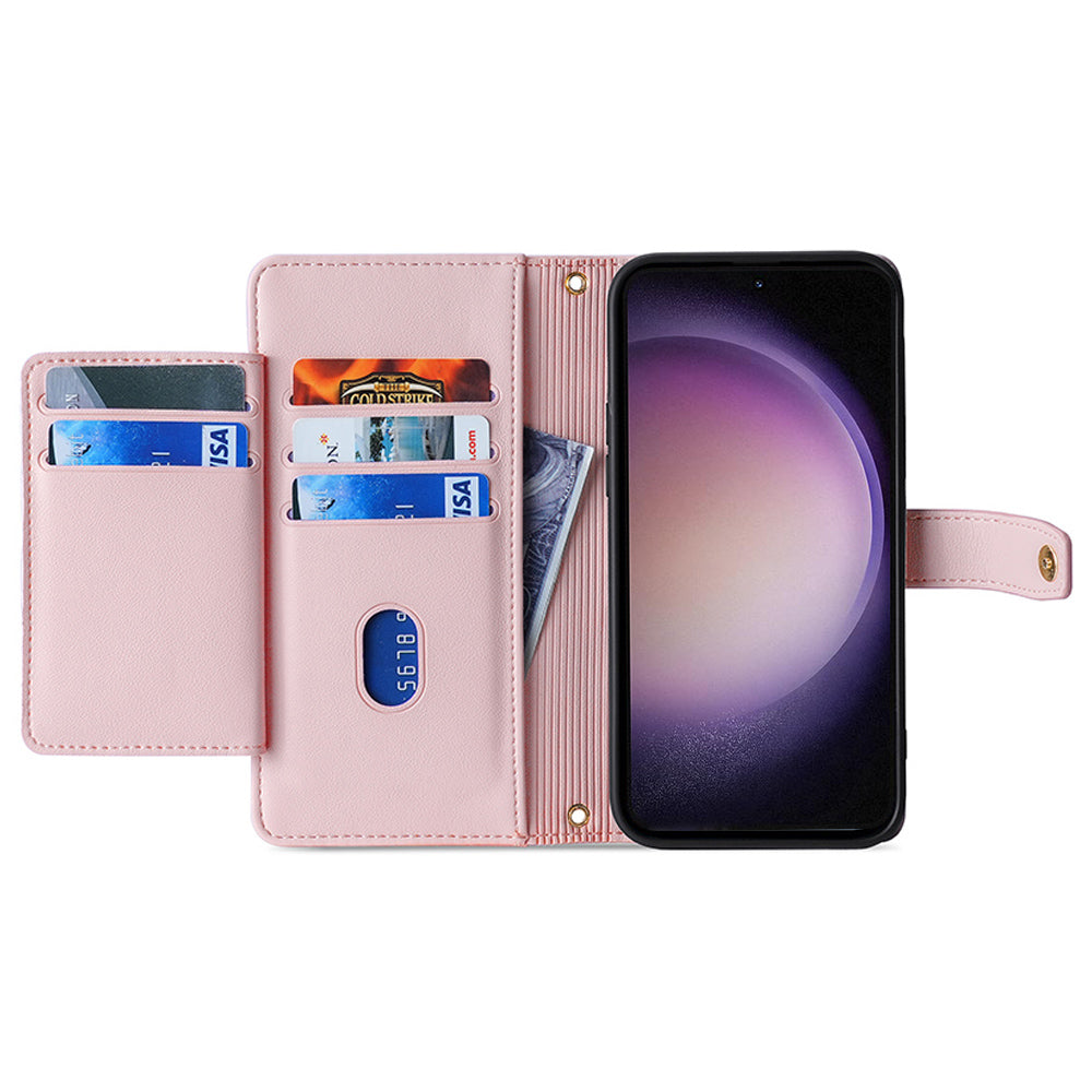 Zipper Pocket Phone Case for Samsung Galaxy S23 Card Slots Stand PU Leather Phone Cover with Straps Zipper Pocket Phone Case for Samsung Galaxy S23 Card Slots Stand PU Leather Phone Cover with Straps